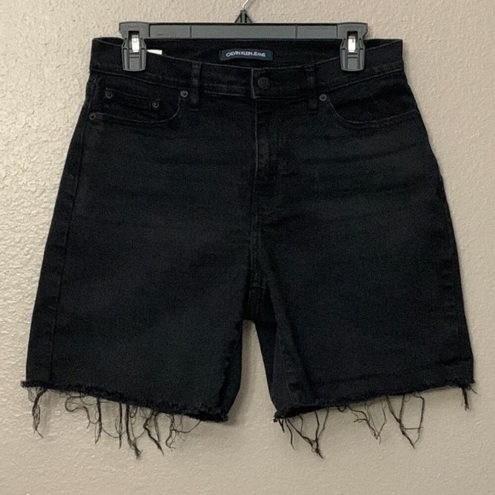 Calvin Klein Jeans Women's Cuffed Frayed High Rise Denim Shorts Black Size 8